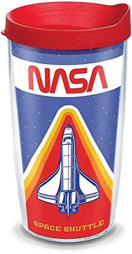 Tervis 1352668 NASA - Retro Badge Thermobecher mit Wickelverschluss und rotem Deckel, Titan, durchsichtig von Tervis