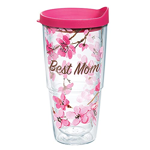 Tervis Cherry Blossom Best Mom Isolierbecher mit Umwicklung und Fuchsia-Deckel, 680 ml, transparent von Tervis