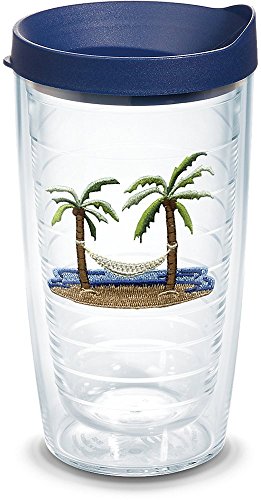Tervis Isolierbecher mit Palmen- und Hängematten-Szene, 1 Stück, marineblauer Deckel von Tervis