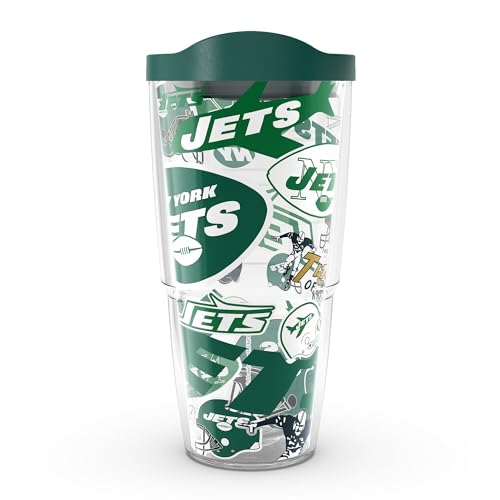 Tervis NFL New York Jets - All Over Thermobecher mit Wickelverschluss und grünem Deckel, Tritan, durchsichtig von Tervis
