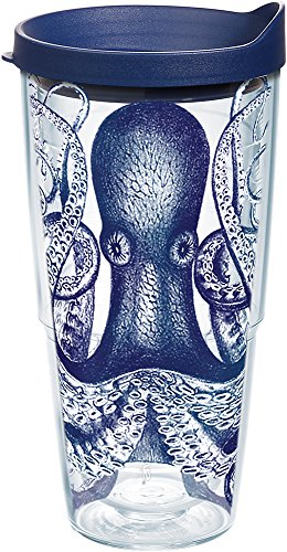 Tervis Octopus Becher mit Wickeltuch und marineblauem Deckel, 680 ml, transparent von Tervis