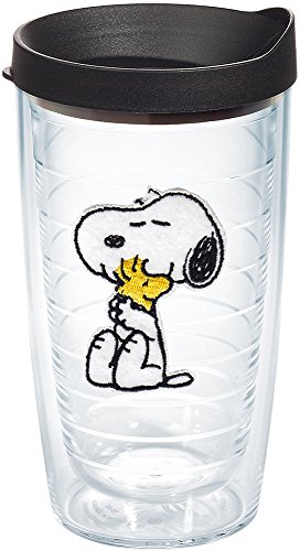 Tervis Peanuts Filzbecher mit Emblem und schwarzem Deckel, 473 ml, transparent von Tervis