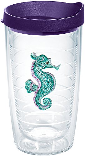 Tervis Trinkglas mit Seepferdchen, mit Emblem und königsviolettem Deckel, 473 ml, transparent von Tervis