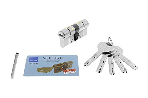 Tesa Assa Abloy, T75D3030N Sicherheitszylinder, T70 DS, doppelte Kupplung, lange Nocke, Schlüssel, vernickelt, 30 x 30 mm von Tesa Assa Abloy