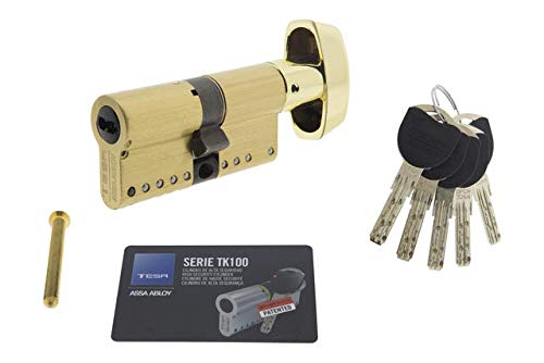 Tesa Assa Abloy MK1B3030L Hochsicherheitszylinder TK100 Doppelkupplung, Messing, 30 x 30 mm, Schlüssel - Taste von Tesa Assa Abloy