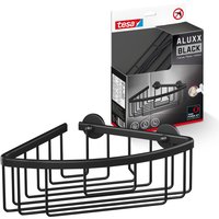 Aluxx black Eck-Duschablage zur Wandmontage ohne Bohren, schwarz matt - einstöckig - für Bäder im Industrial Style und moderne Badezimmer - mit von Tesa