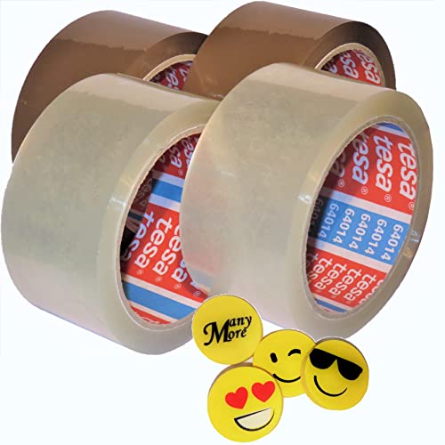 2 Rollen TRANSPARENT + 2 Rollen BRAUN Tesa Paketklebeband (66m, 50mm) von tesa