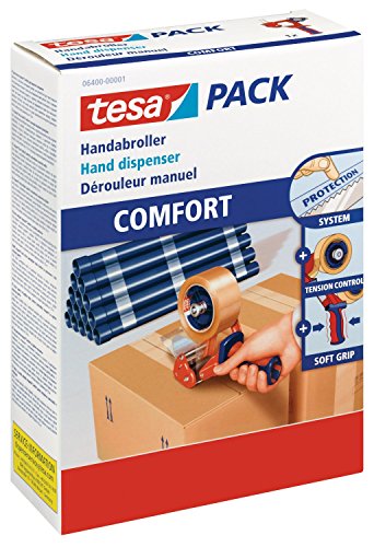 6400 tesa Packband Handabroller "Comfort" für Rollen bis 66m x 50mm / Spar-Set (inkl. 24 Rollen tesa 64014 Klebeband braun) von Tesa