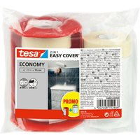 Easy Cover economy Folie für Malerarbeiten - 2 in 1 Malerfolie zum Abdecken und Kreppband zum Abkleben - 2x 20m x 55 cm + Abroller - transparent von Tesa