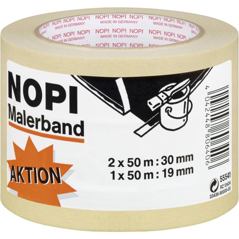 Nopi® Malerband 3er Pack 2 x 50 m x 30 mm + 1 x 50 m x 19 mm von Tesa