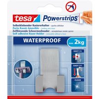 Tesa - Powerstrips Waterproof Rasiererhalter Zoom, Metall - Selbstklebender Rasiererhalter aus Edelstahl für Dusche und Bad von Tesa