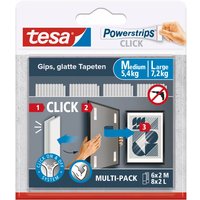 Powerstrips click - Klett-Klebepads zum An- und Abklicken von Bilderrahmen und Wanddekorationen ohne Bohren - selbstklebende Klettband-Strips mit on von Tesa