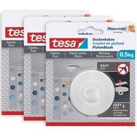 Tesa - Selbstklebender Deckenhaken Tapeten & Putz im 3er Pack - ideal zur Befestigung von Deko-Objekten - hält bis zu 0,5 kg/Haken - spurlos von Tesa