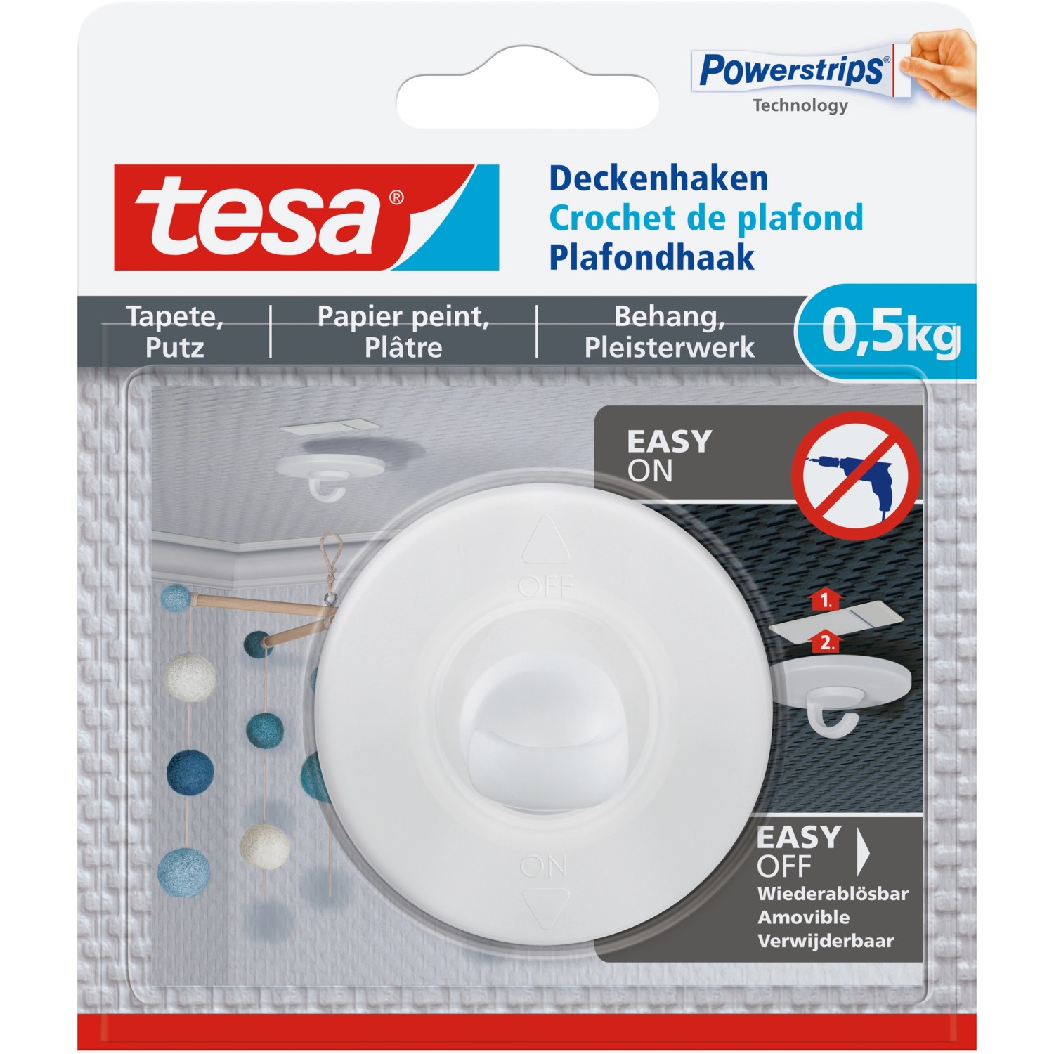 Tesa Deckenhaken für Tapeten & Putz (max. 0,5 kg) von Tesa