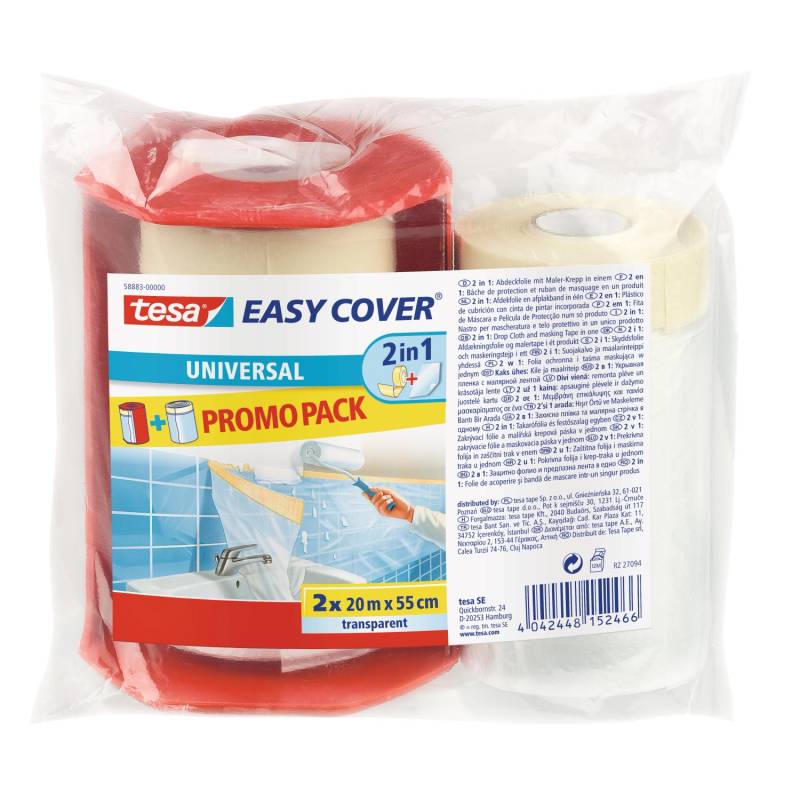 Tesa Easy Cover Universal Transparent Promo Pack 20 m x 55 cm 2 Stück von Tesa