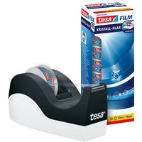 Easy Cut® Tischabroller orca - rutschfest, einfache Handhabung, sauberer Schnitt - mit 8 Rollen film kristall-klar 33m:19mm - weiß / schwarz - Tesa von Tesa