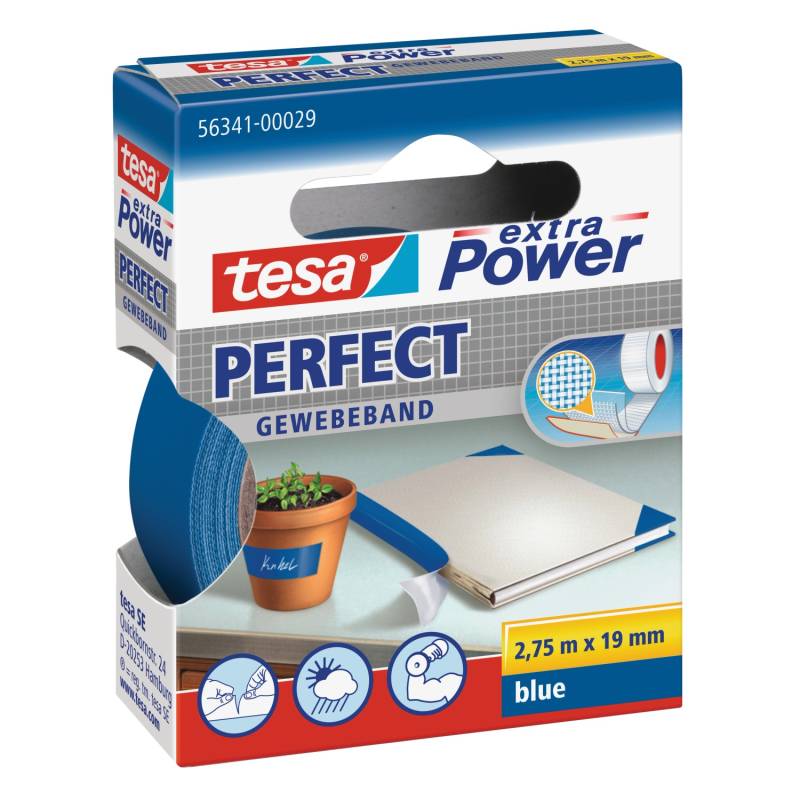 Tesa Extra Power Perfect Gewebeband Blau 2,75 m x 19 mm von Tesa