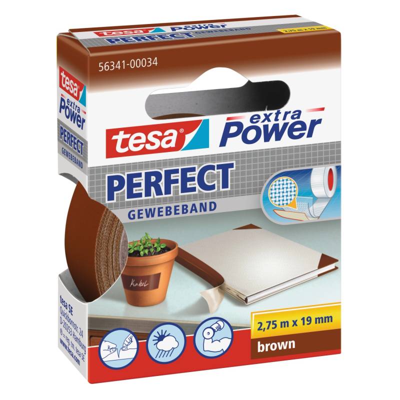 Tesa Extra Power Perfect Gewebeband Braun 2,75 m x 19 mm von Tesa