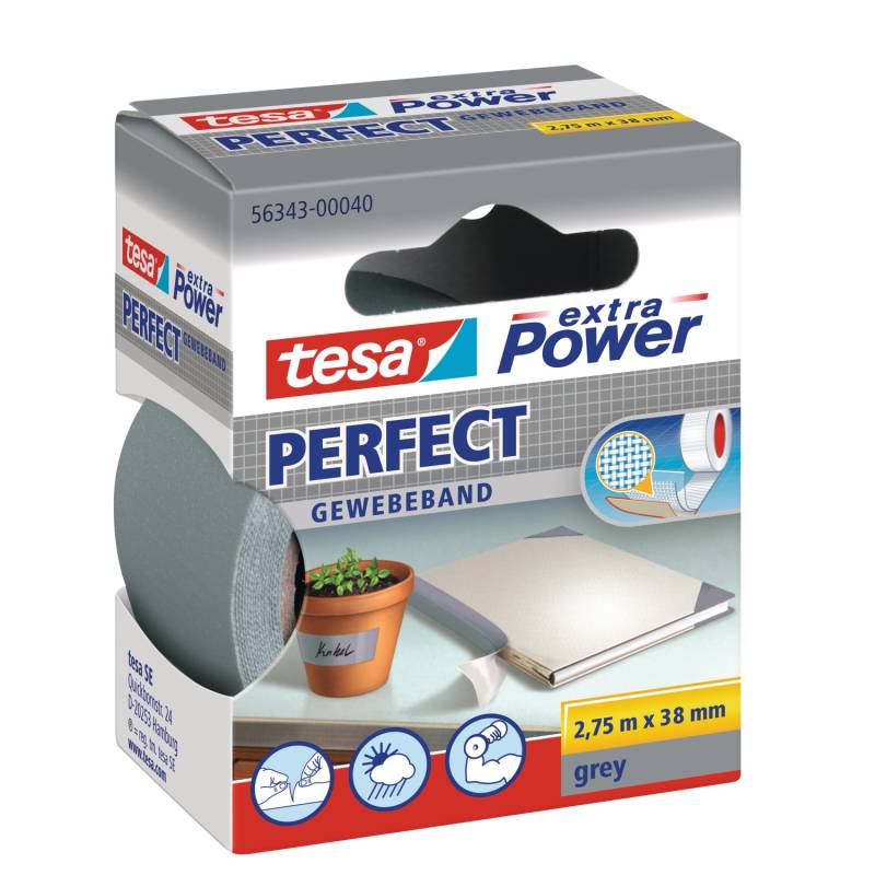 Tesa Extra Power Perfect Gewebeband Grau 2,75 m x 38 mm von Tesa