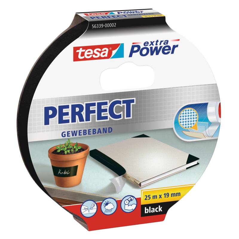 Tesa Extra Power Perfect Gewebeband Schwarz 2,75 m x 19 mm von Tesa