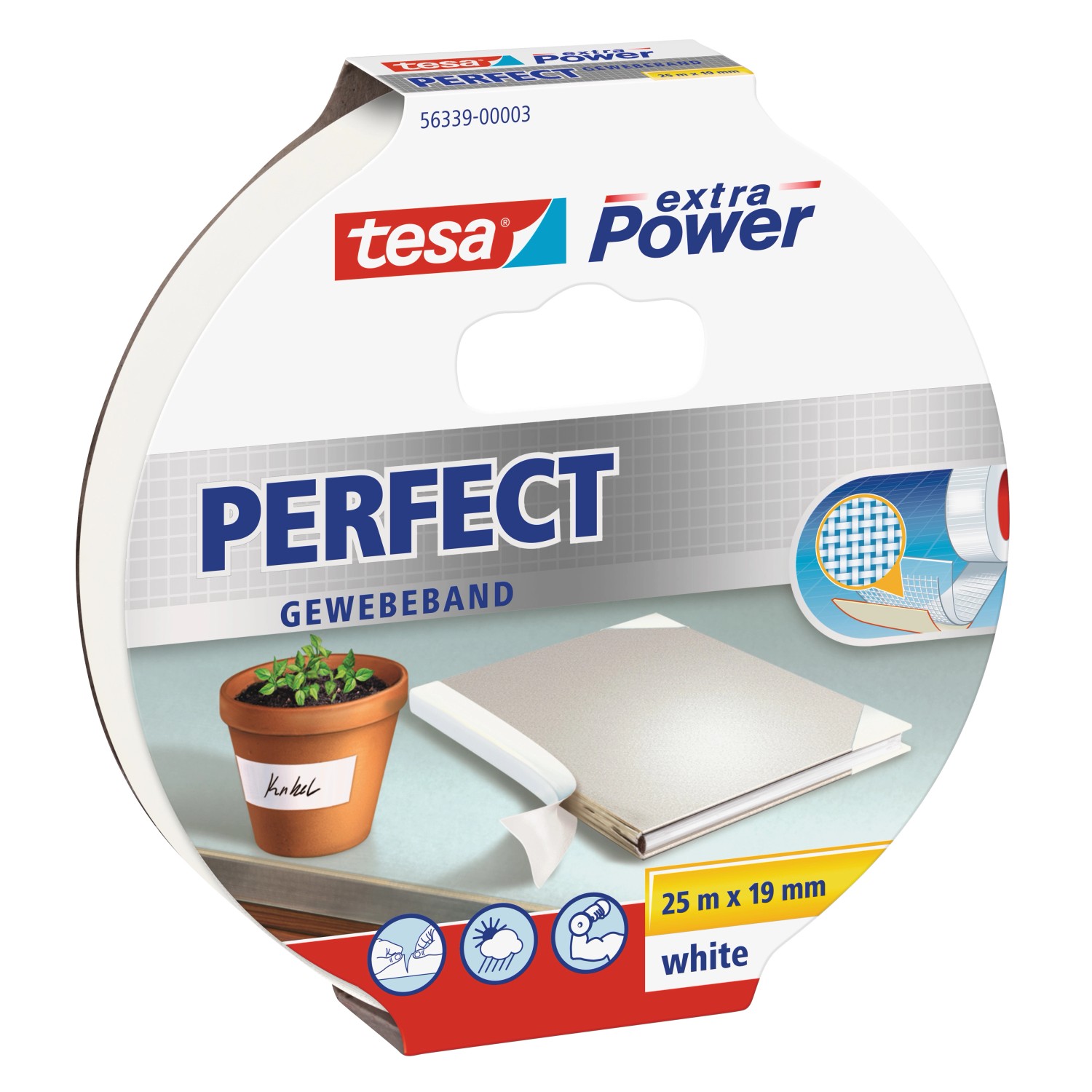 Tesa Extra Power Perfect Gewebeband Weiß 25 m x 19 mm Tesa Extra Power Perfect Gewebeband Weiß 25 m x 19 mm von Tesa