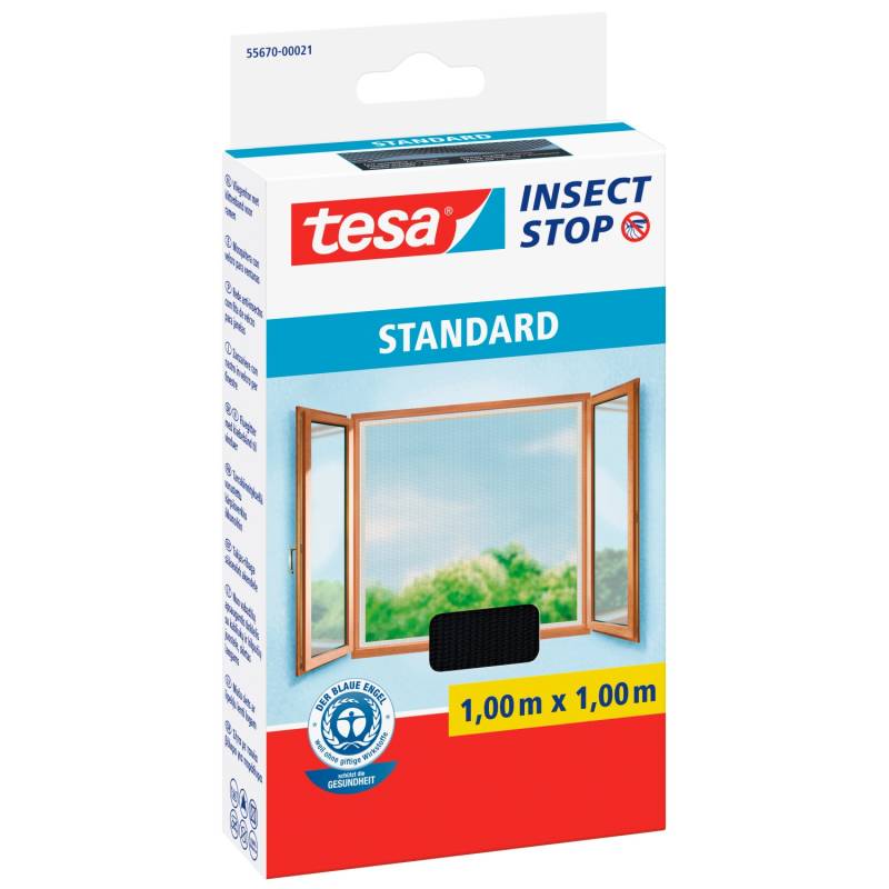 Tesa Insect Stop Fliegengitter Standard mit Klettband 100 cm x 100 cm Anthrazit von Tesa