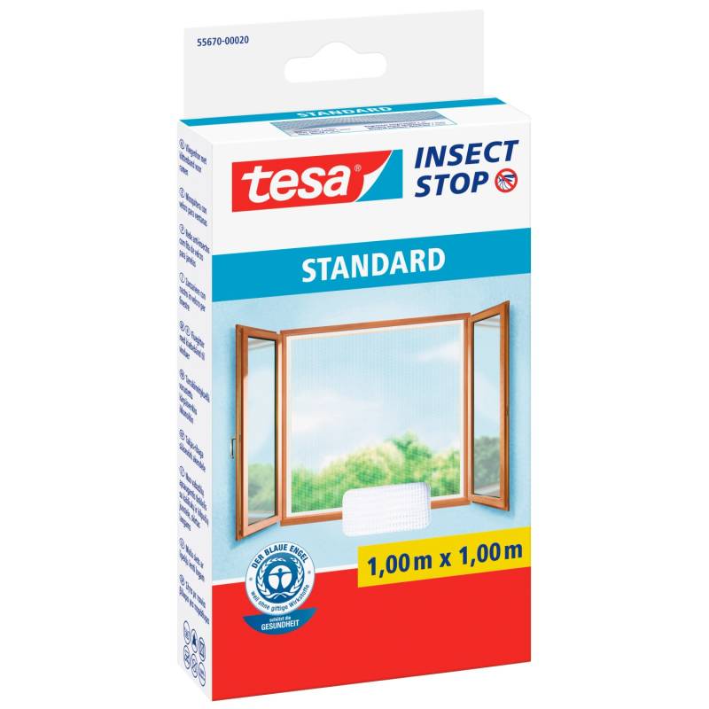 Tesa Insect Stop Fliegengitter Standard mit Klettband 100 cm x 100 cm Weiß von Tesa