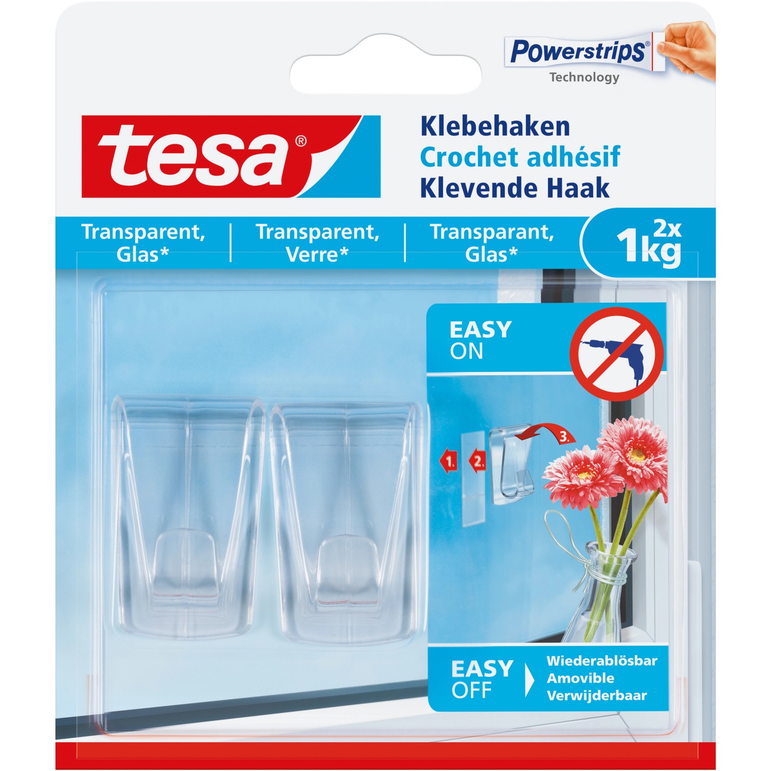 Tesa Klebehaken für transparente Oberflächen und Glas (max. 1 kg) von Tesa