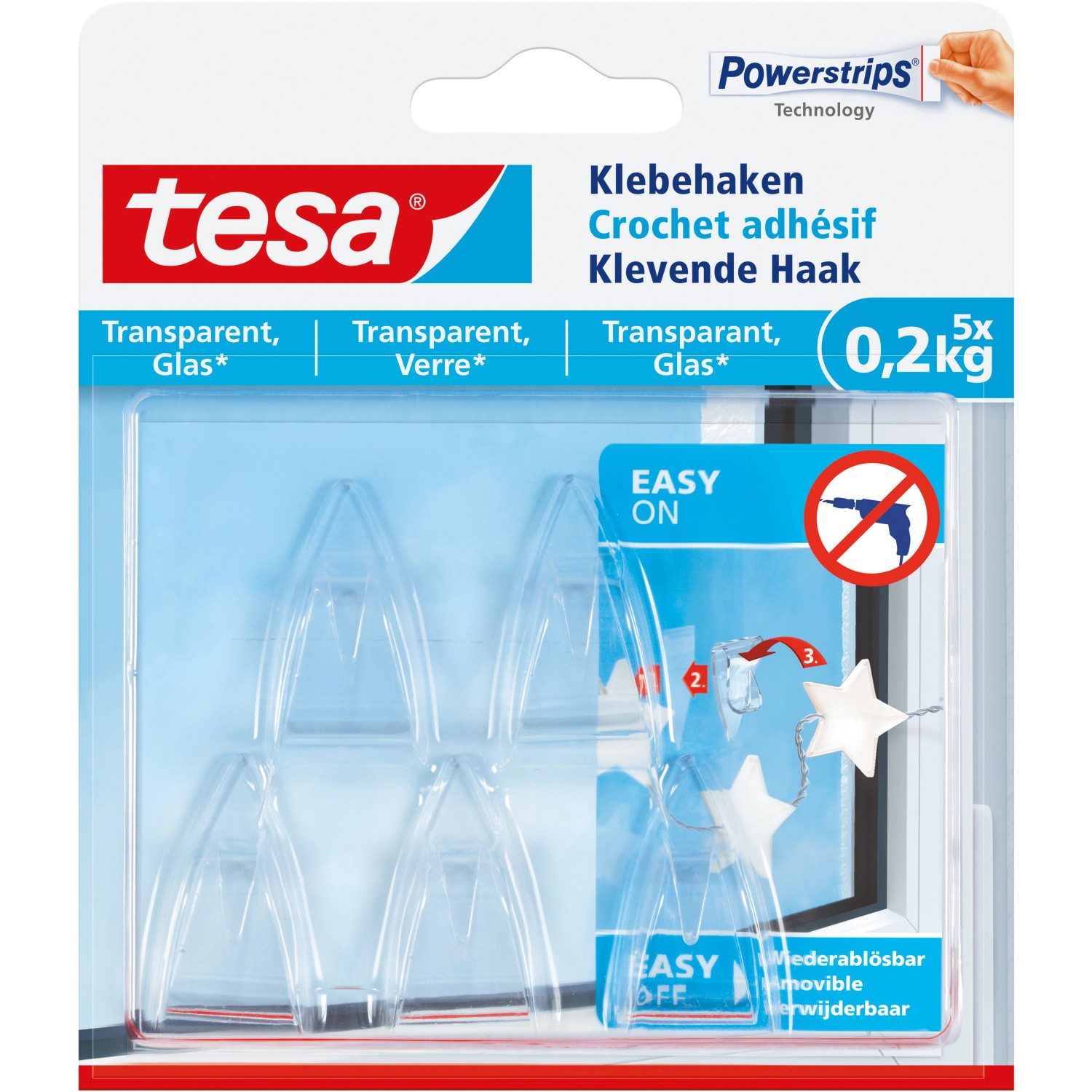 Tesa Klebehaken für transparente Oberflächen und Glas (max. 200 g) von Tesa