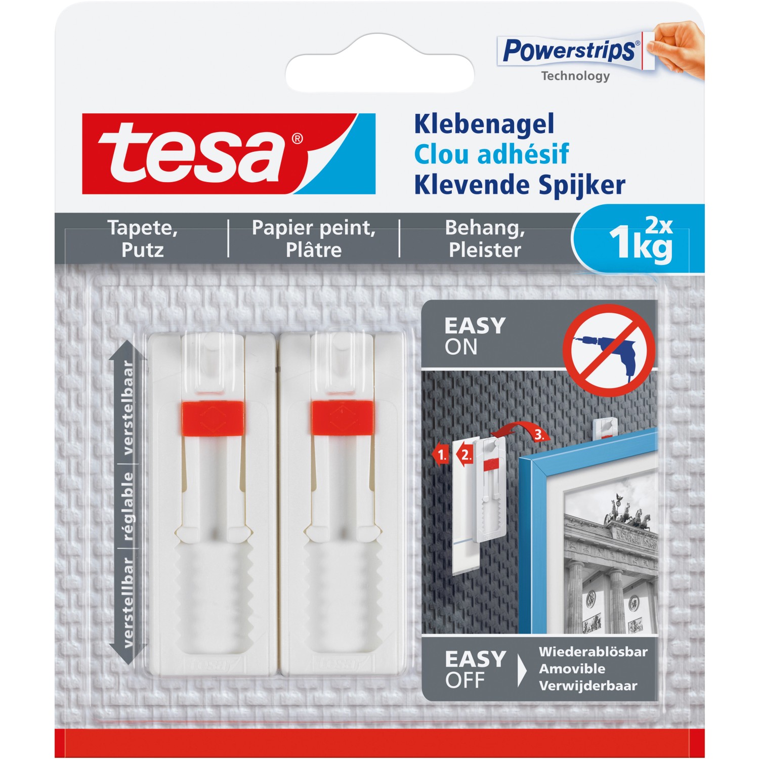 Tesa Klebenagel für Tapeten und Putz verstellbar (max. 1 kg) von Tesa