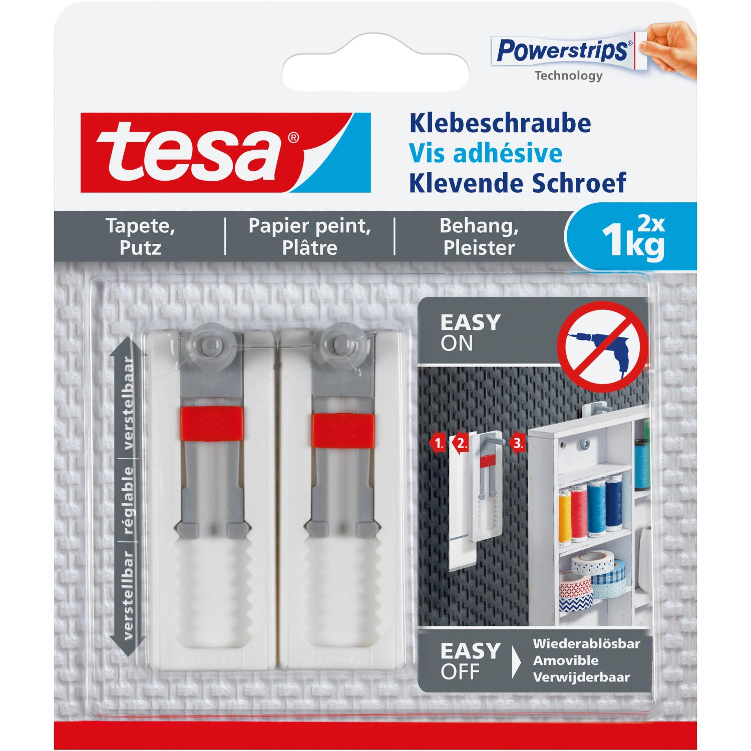Tesa Klebeschraube für Tapeten und Putz verstellbar (max. 1 kg) von Tesa