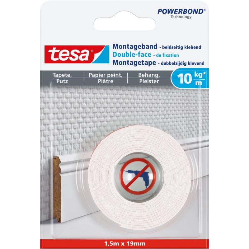 Tesa Montageband für Tapeten und Putz 1,5 m von Tesa
