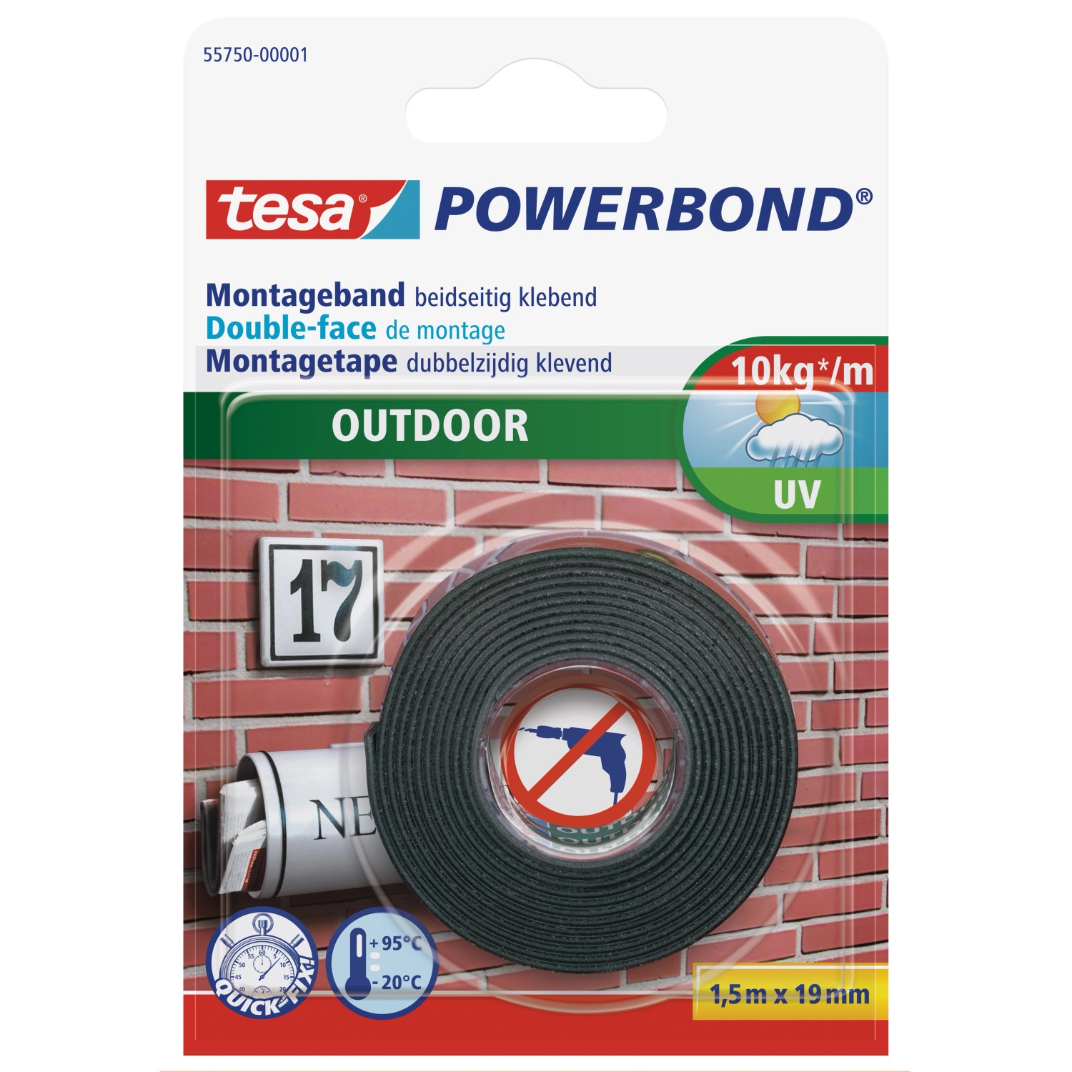 Tesa Powerbond Montageband Outdoor 1,5 m x 19 mm von Tesa