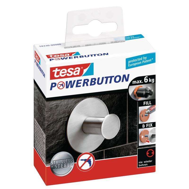 Tesa Powerbutton Haken Classic Edelstahl Rund von Tesa