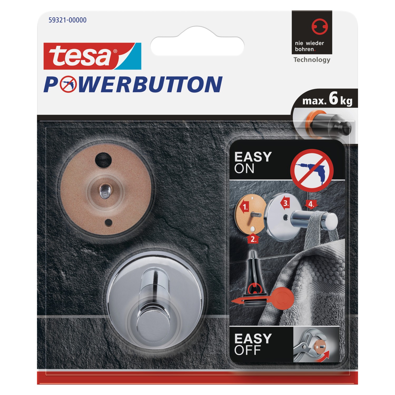 Tesa Powerbutton Haken Universal Chrom Medium von Tesa