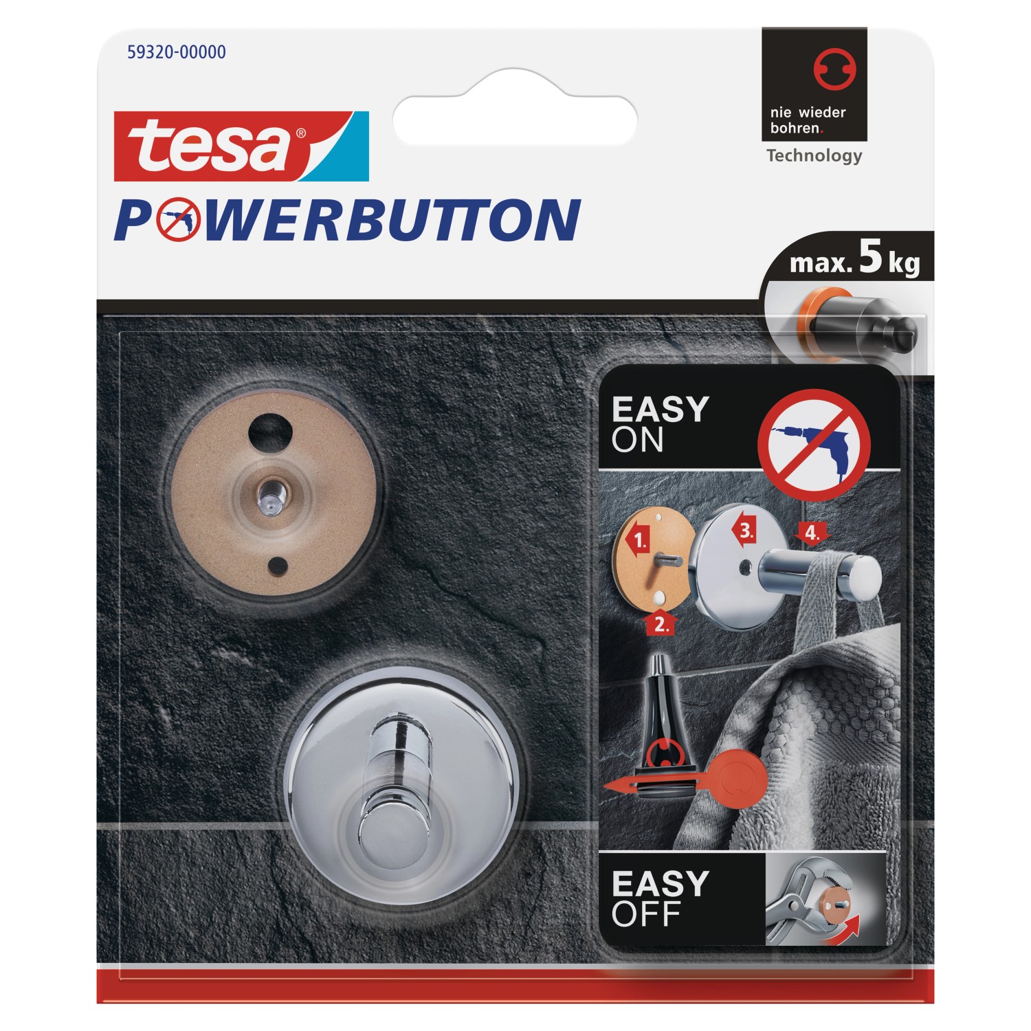 Tesa Powerbutton Haken Universal Chrom Small von Tesa