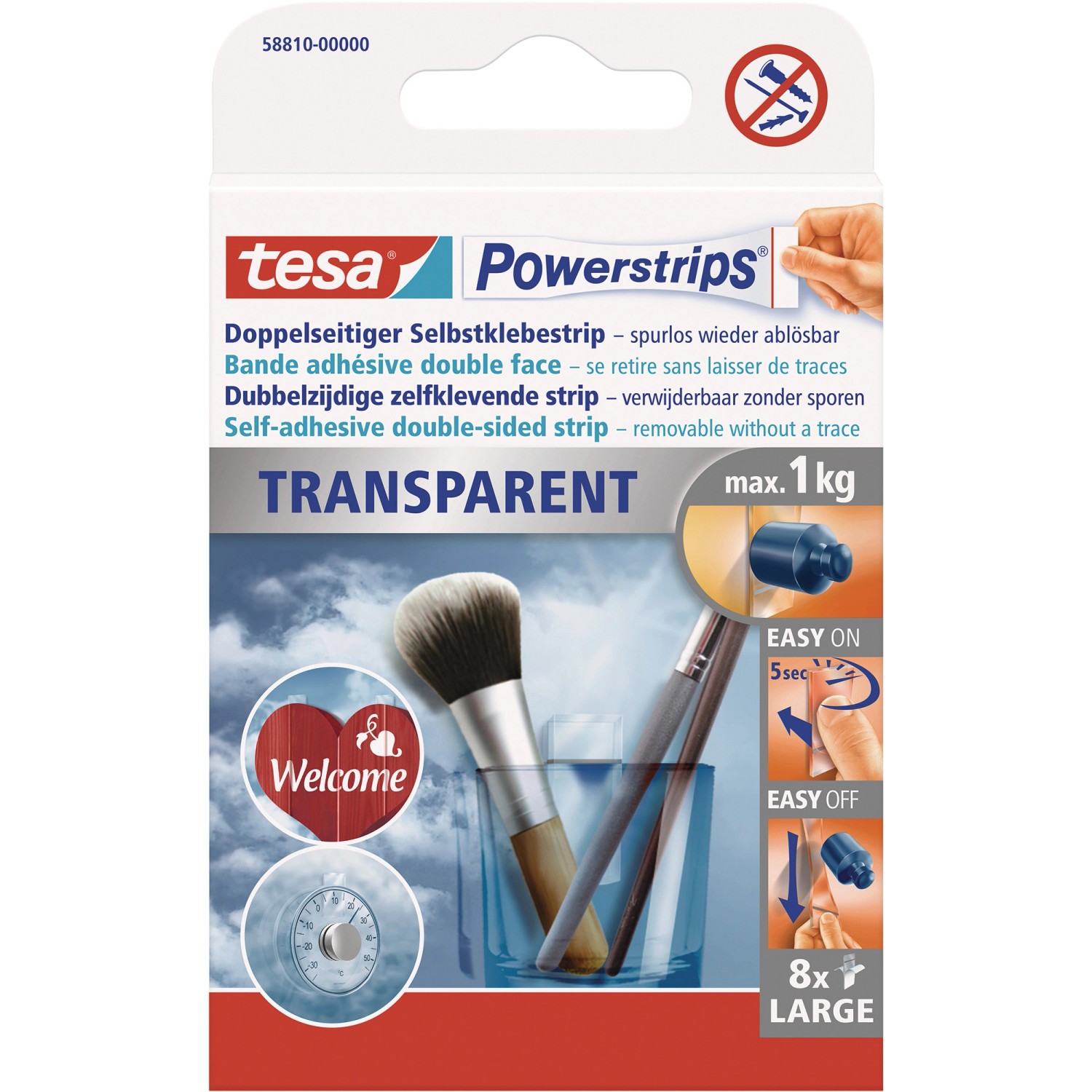 Tesa Powerstrips Doppelseitiger Selbstklebestrip Transparent 8 Stück von Tesa