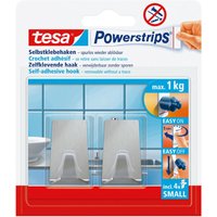 Tesa - Powerstrips Haken Small Metall eckig - Selbstklebender Wandhaken für Glas, Kacheln, Holz, Kunststoff und andere Untergründe - Metall - silber von Tesa