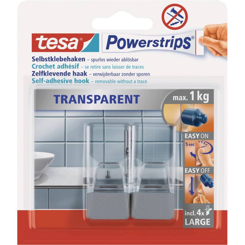 Tesa Powerstrips Haken Transparent-Chrom matt 2 Stück von Tesa