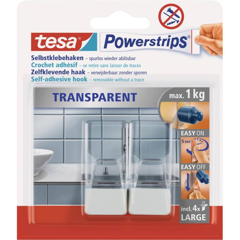 Tesa Powerstrips Haken Transparent-Weiß 2 Stück von Tesa
