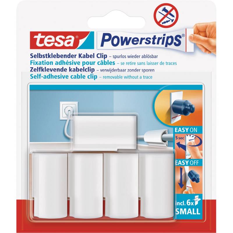 Tesa Powerstrips Kabel Clip Weiß 5 Stück mit 6 x Pwerstrips Small von Tesa