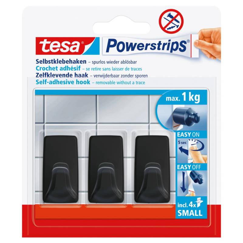 Tesa Powerstrips Selbstklebehaken S Eckig Schwarz 3 Stück von Tesa