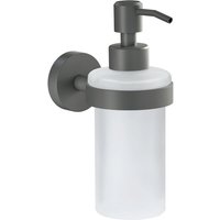 Moon grey Seifenspender, matt grau, Pumpspender aus satiniertem Glas, 200 ml - für Bäder im Industrial Style und moderne Badezimmer - bohrfrei, inkl. von Tesa