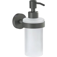 Moon grey Seifenspender, matt grau, Pumpspender aus satiniertem Glas, 200 ml - für Bäder im Industrial Style und moderne Badezimmer - bohrfrei, inkl. von Tesa