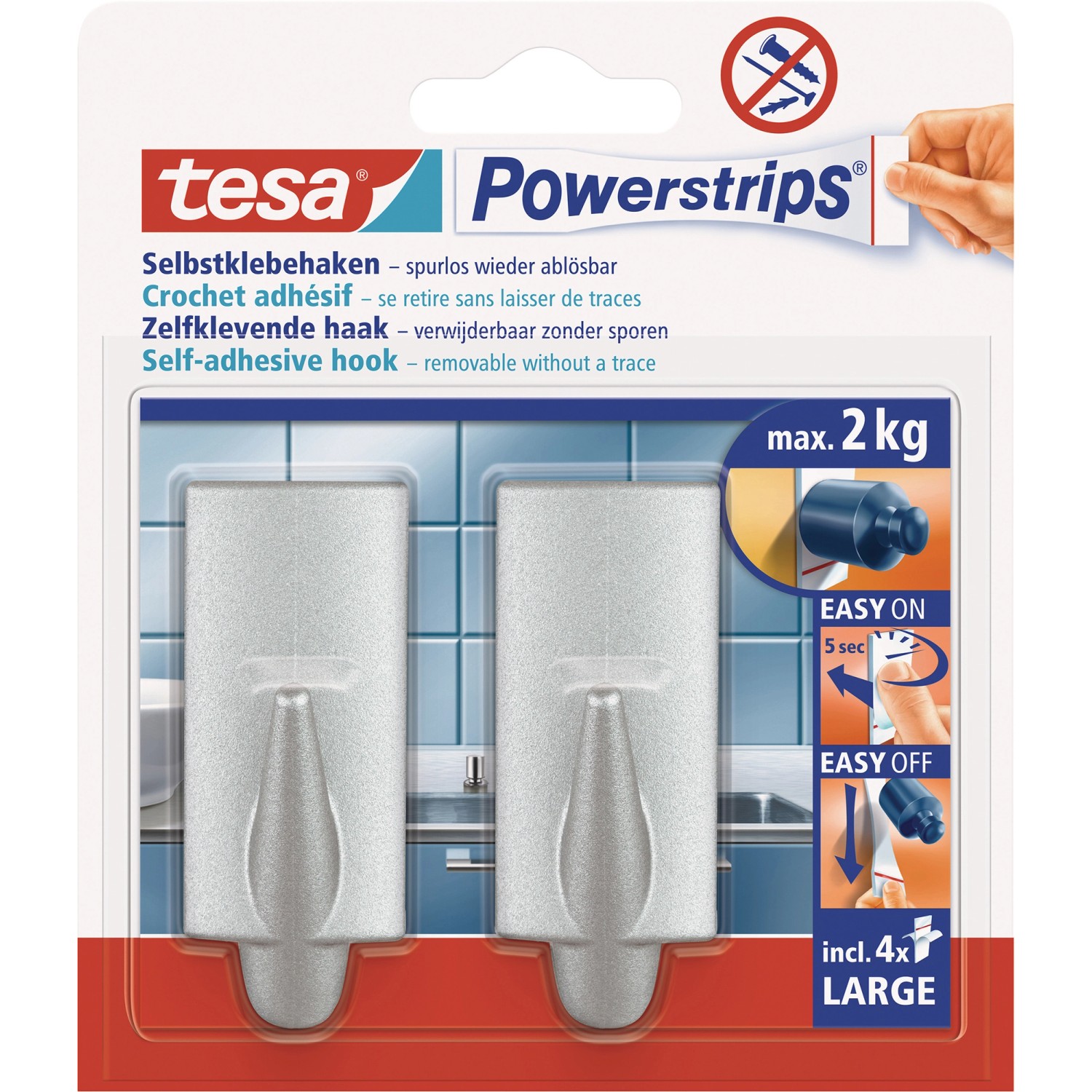 Tesa Selbstklebehaken Chrom matt eckig 2 Stück mit 4 x Powerstrips Large Tesa Selbstklebehaken Chrom matt eckig 2 Stück mit 4 x Powerstrips Large von Tesa