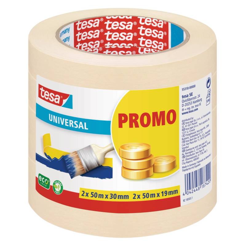 Tesa Universal Beige 2 x 30 mm x 50 m + 2 x 19 mm x 50 m von Tesa
