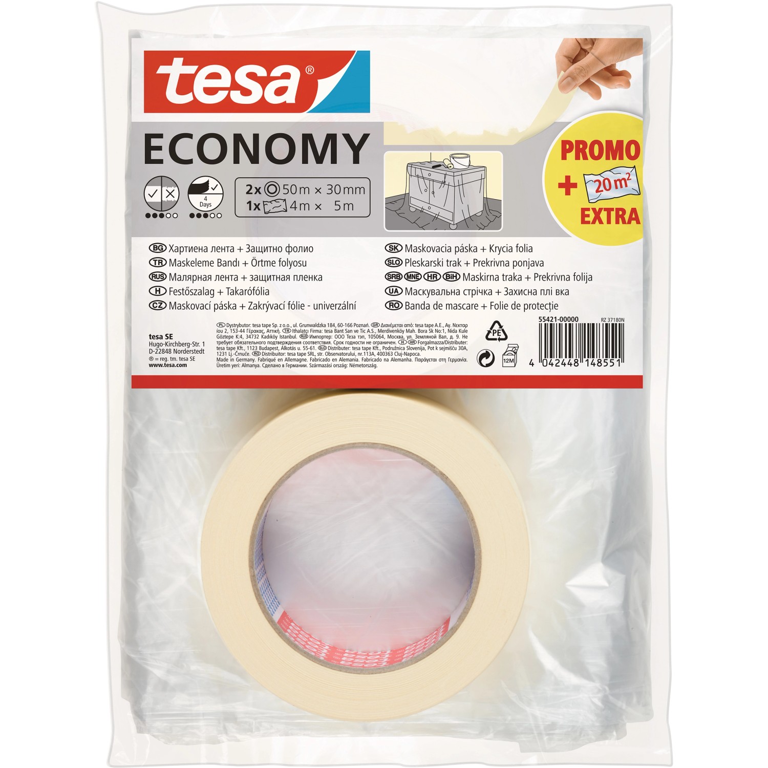 Tesa Malerband-Set Economy 2 x 50 m x 30 mm inkl. Folie von Tesa