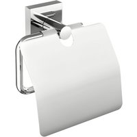 Ekkro Toilettenpapierhalter mit Deckel, verchromt - WC-Rollenhalter zur Wandbefestigung ohne Bohren, inkl. Klebelösung - 53 mm x 140 mm x 128 mm von Tesa