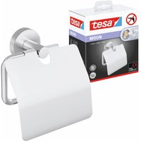 Moon Toilettenpapierhalter mit Deckel, verchromt - WC-Rollenhalter zur Wandbefestigung ohne Bohren, inkl. Klebelösung - 53 mm x 140 mm x 128 mm von Tesa