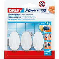 Powerstrips Haken Small oval - Selbstklebender Wandhaken für Glas, Kacheln, Holz, Kunststoff und andere Untergründe - Weiß - weiß - Tesa von Tesa